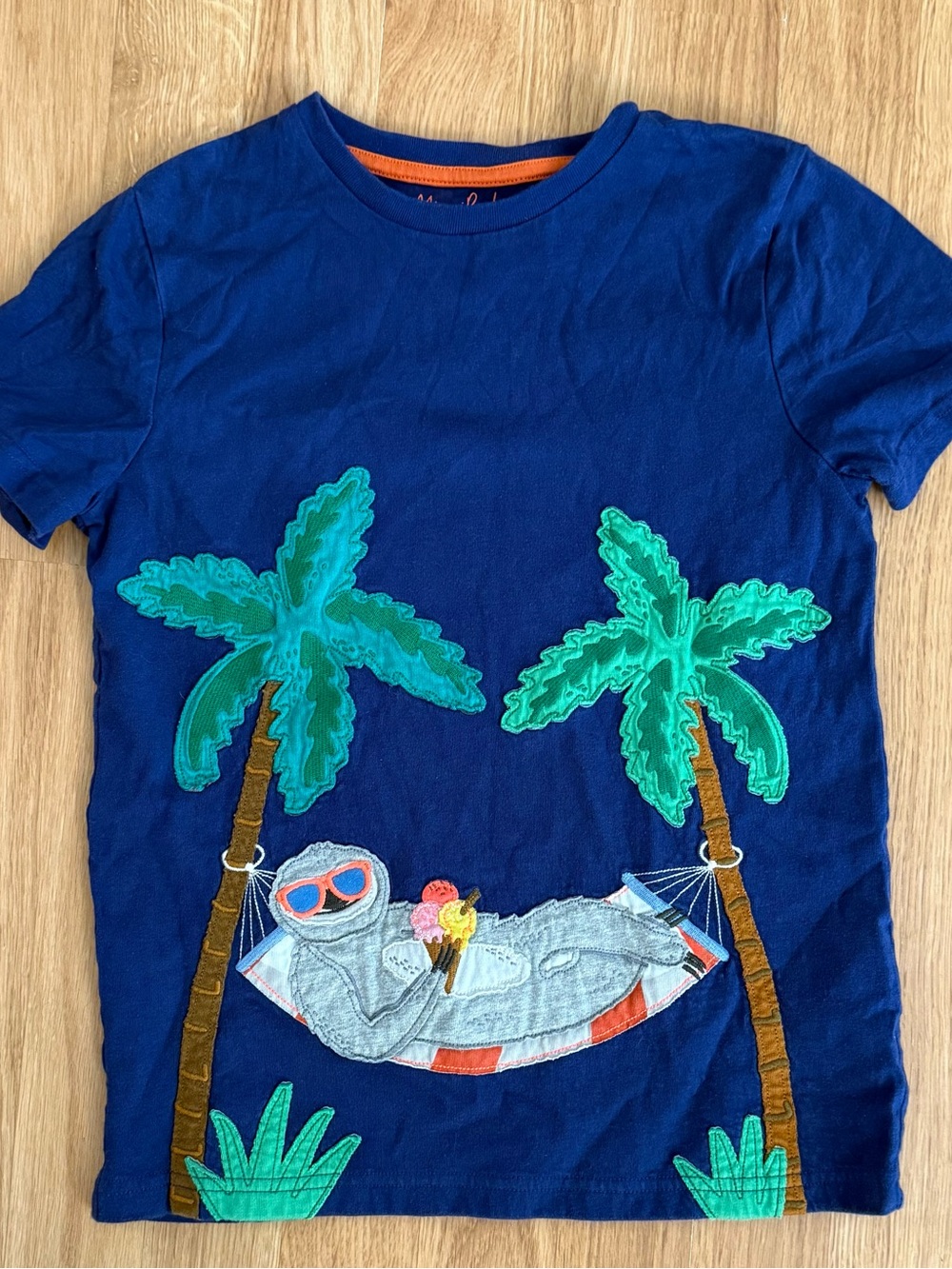 EUC Mini Boden Boys Sloth On Hammock Appliqué T-shirt - Navy Blue - Size 9-10